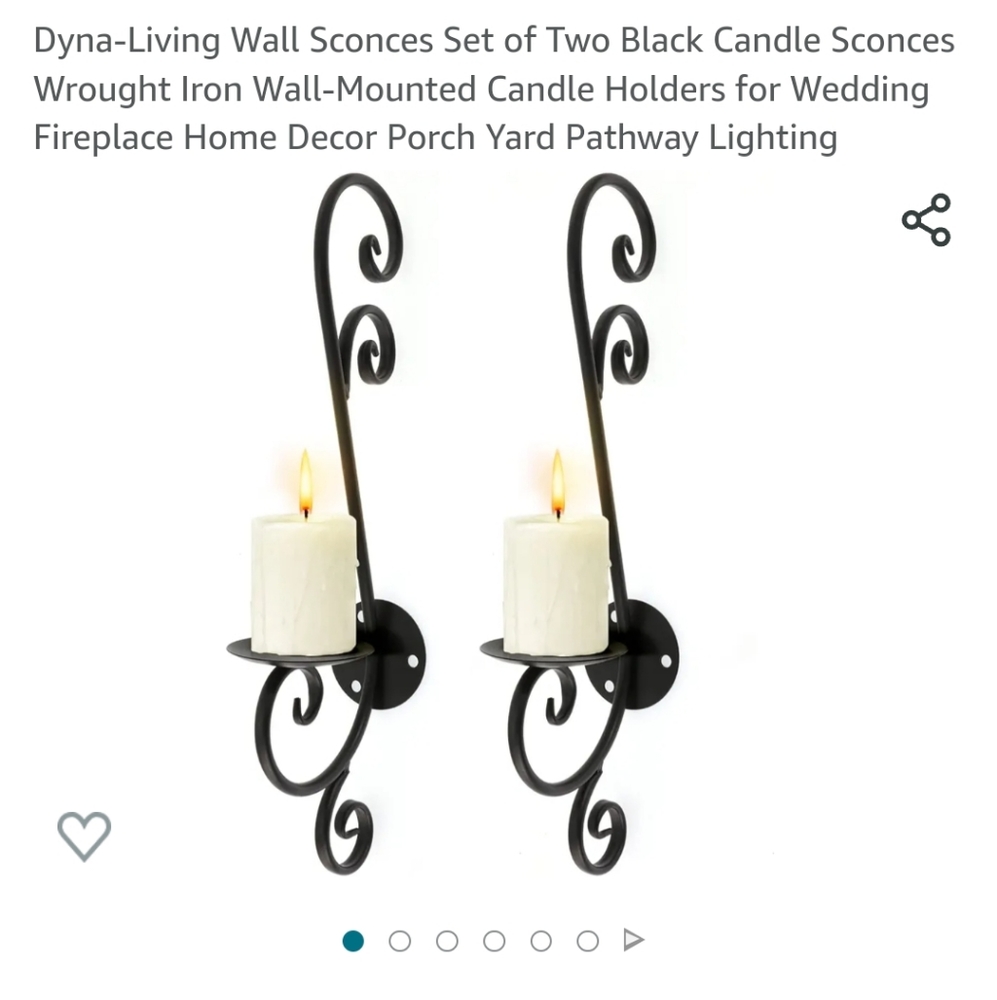 Wall scones Set of 2 black. Wrought Iron Wall Mounted candle holders for Wedding